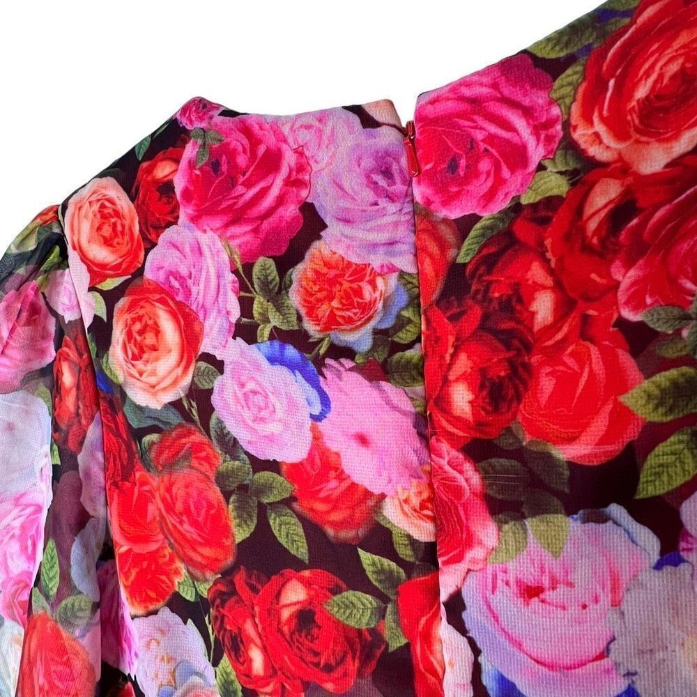 Ieena For Mac Duggal Floral Print Puff Sleeve Side Slit Maxi Dress Red Size 6 - Picture 10 of 12